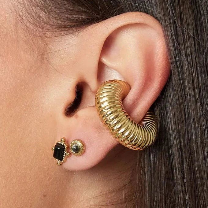 Ear Cuff mit Rillen Edelstahl 14K vergoldet in zwei Farben