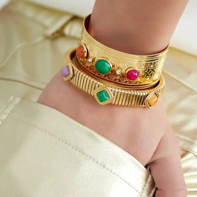 Armband "Boho Stones" Edelstahl 14K vergoldet