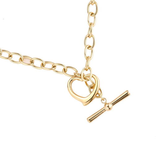 Halskette "Swung Heart Anchor" Edelstahl 14K vergoldet in zwei Farben