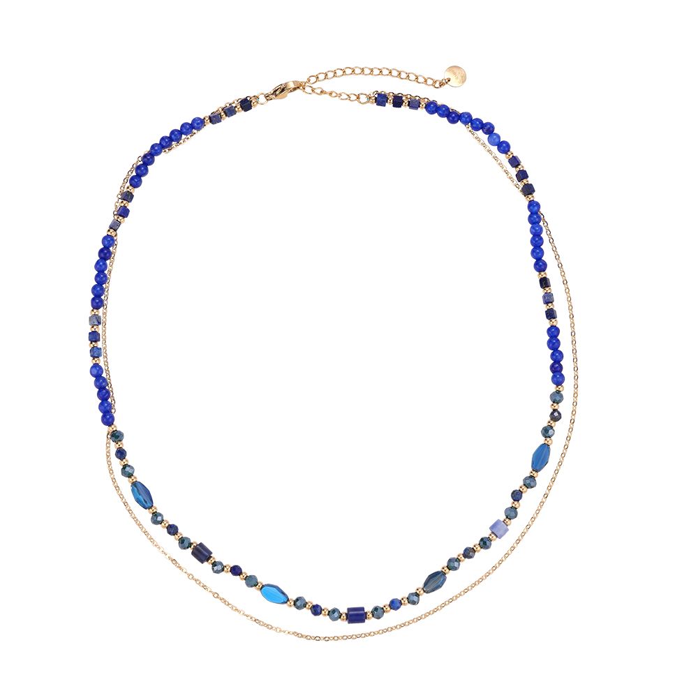 Halskette "Blau Und Gold" Edelstahl 14K vergoldet