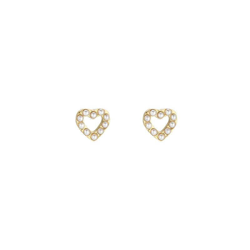 Ohrstecker "Hollow pearl Heart" Edelstahl 14K vergoldet in zwei Farben