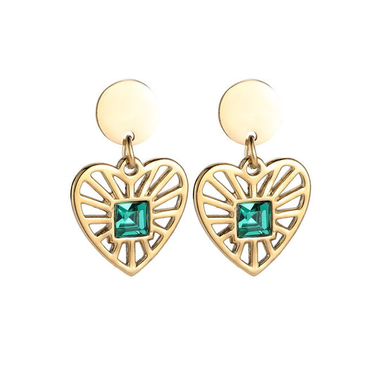 Ohrringe "Emerald Heart Shine" Edelstahl 14K vergoldet