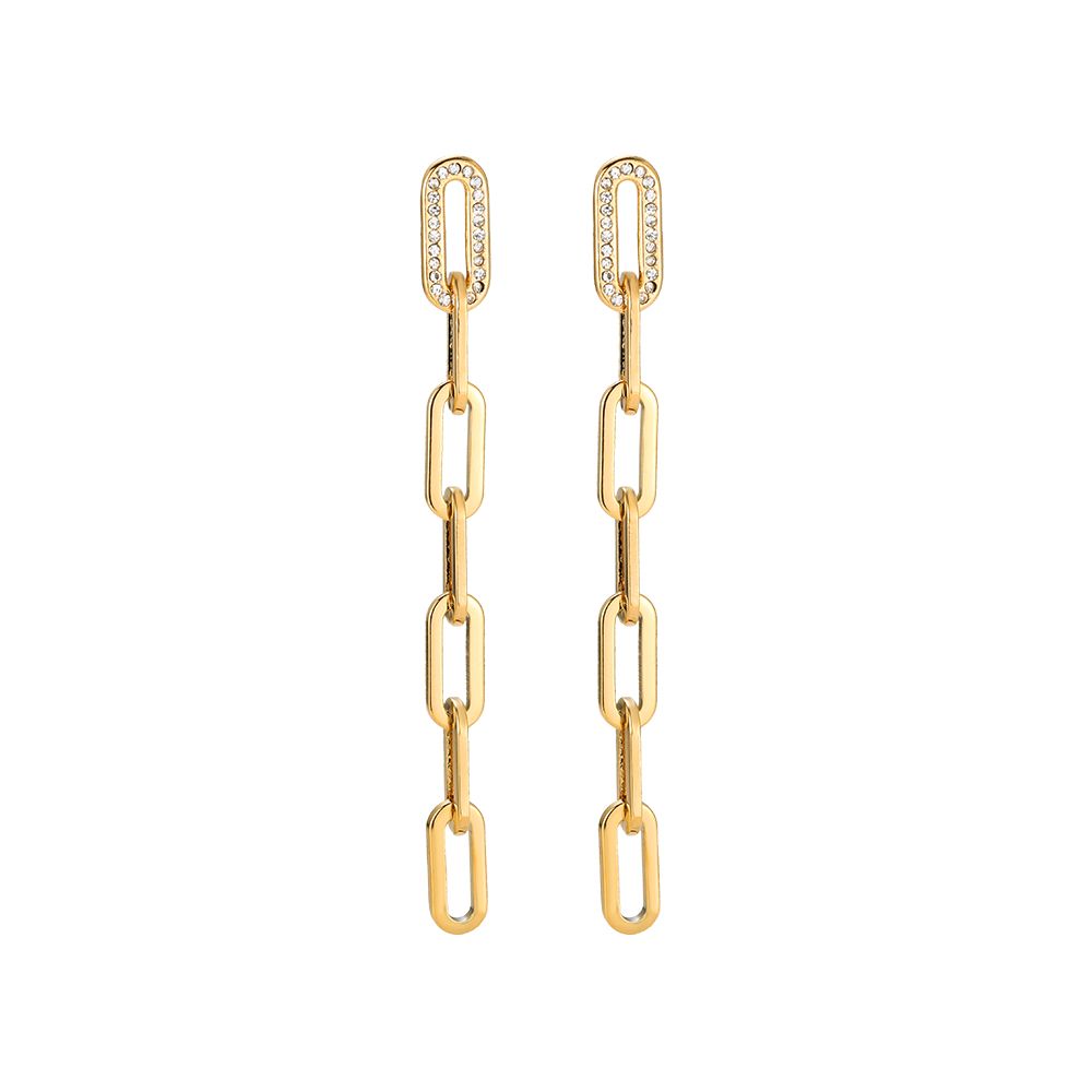 Ohrringe "Dangling Chain Sparkle" Edelstahl 14K vergoldet