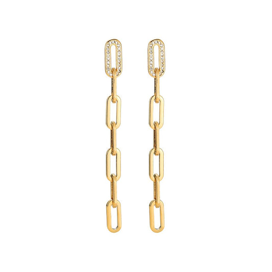 Ohrringe "Dangling Chain Sparkle" Edelstahl 14K vergoldet