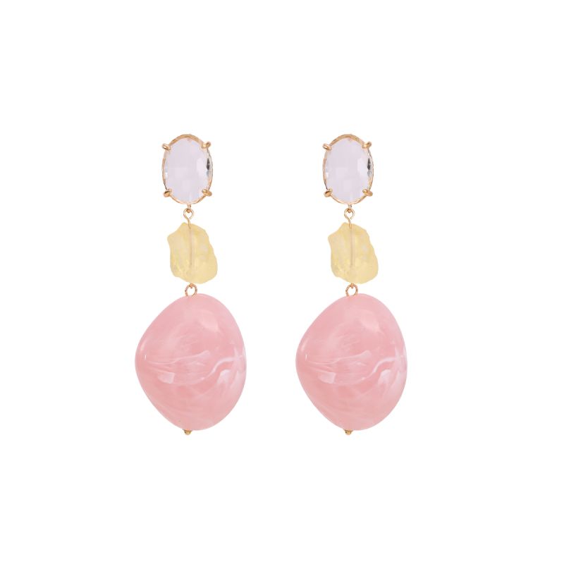 Ohrringe "Pink Nature Stone" Edelstahl 14K vergoldet