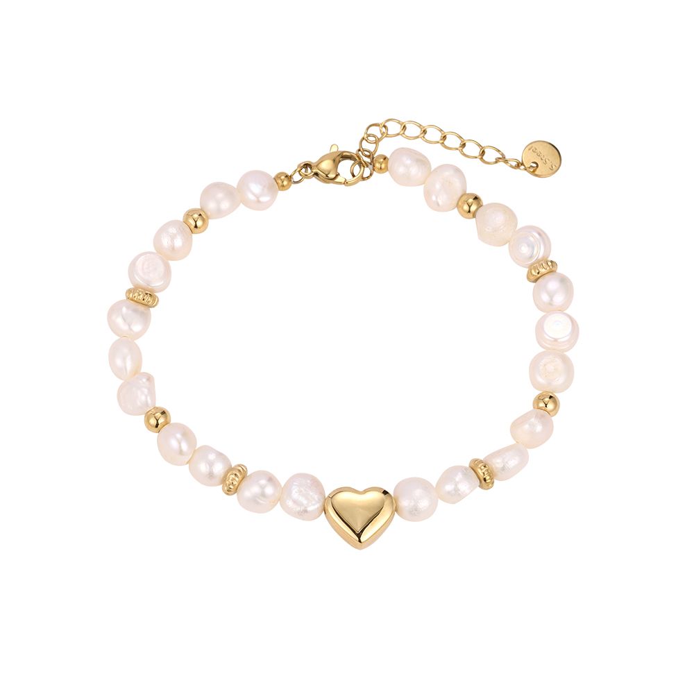 Armband "Heart Pearl" Edelstahl 14K vergoldet in zwei Farben