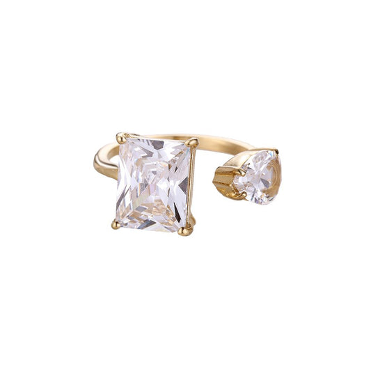 Ringe "Pear Square Diamond" Edelstahl 14K vergoldet in zwei Farben