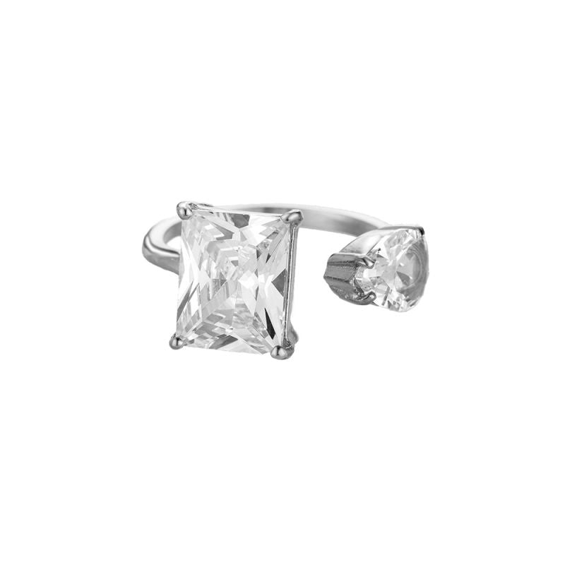 Ringe "Pear Square Diamond" Edelstahl 14K vergoldet in zwei Farben