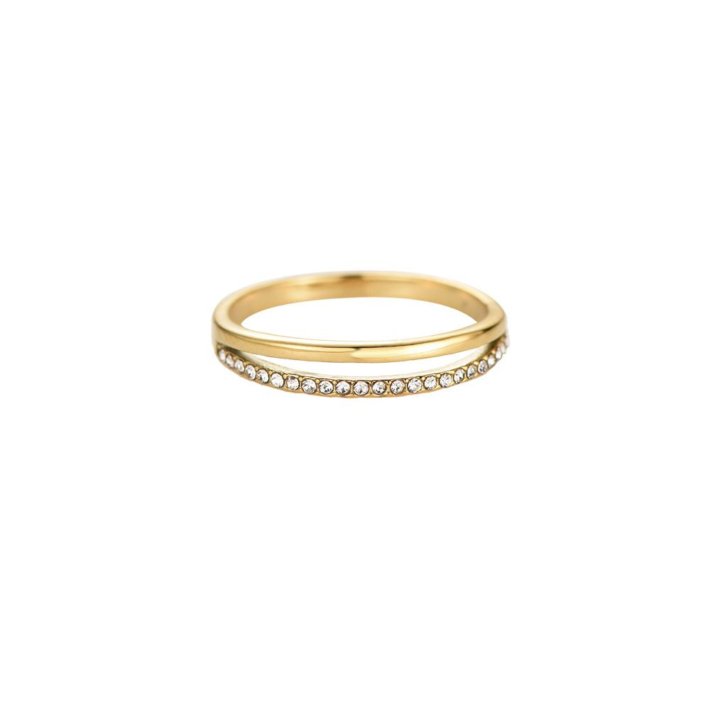 Ring "Double Slit with Diamonds" Edelstahl 14K vergoldet in zwei Farben