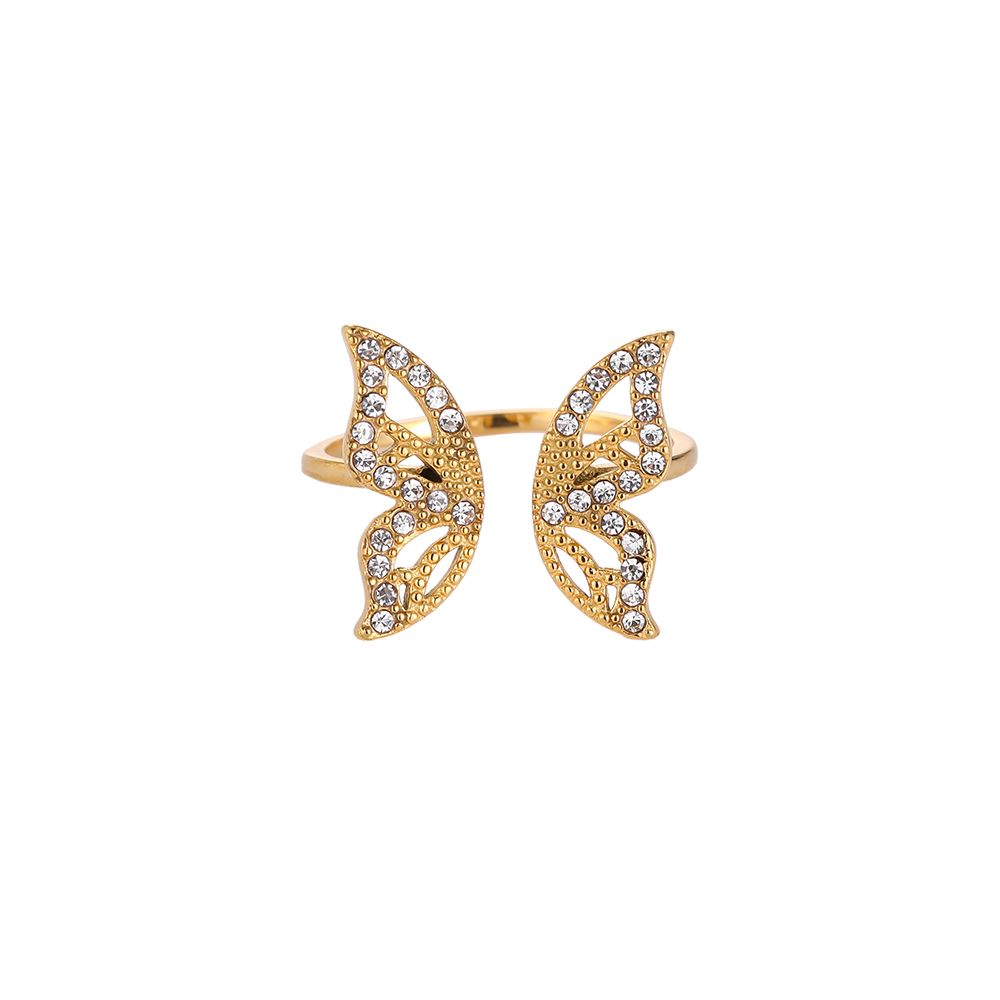 Ring "Diamond Butterfly Wings" Edelstahl 14K vergoldet