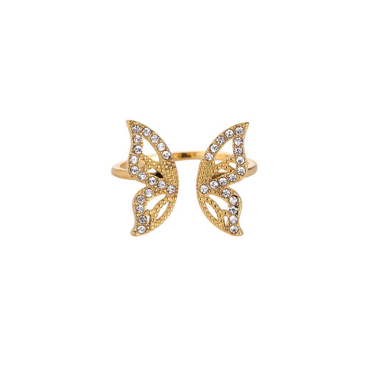 Ring "Diamond Butterfly Wings" Edelstahl 14K vergoldet