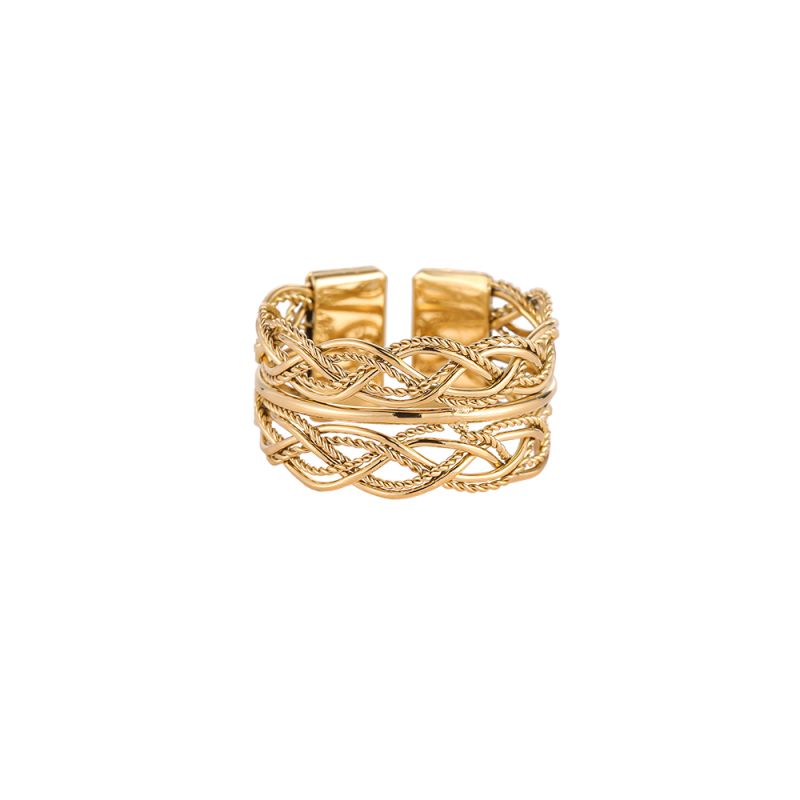 Ring "Complex Double Weave" Edelstahl 14K vergoldet in zwei Farben