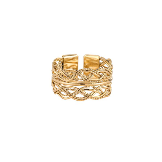 Ring "Complex Double Weave" Edelstahl 14K vergoldet in zwei Farben