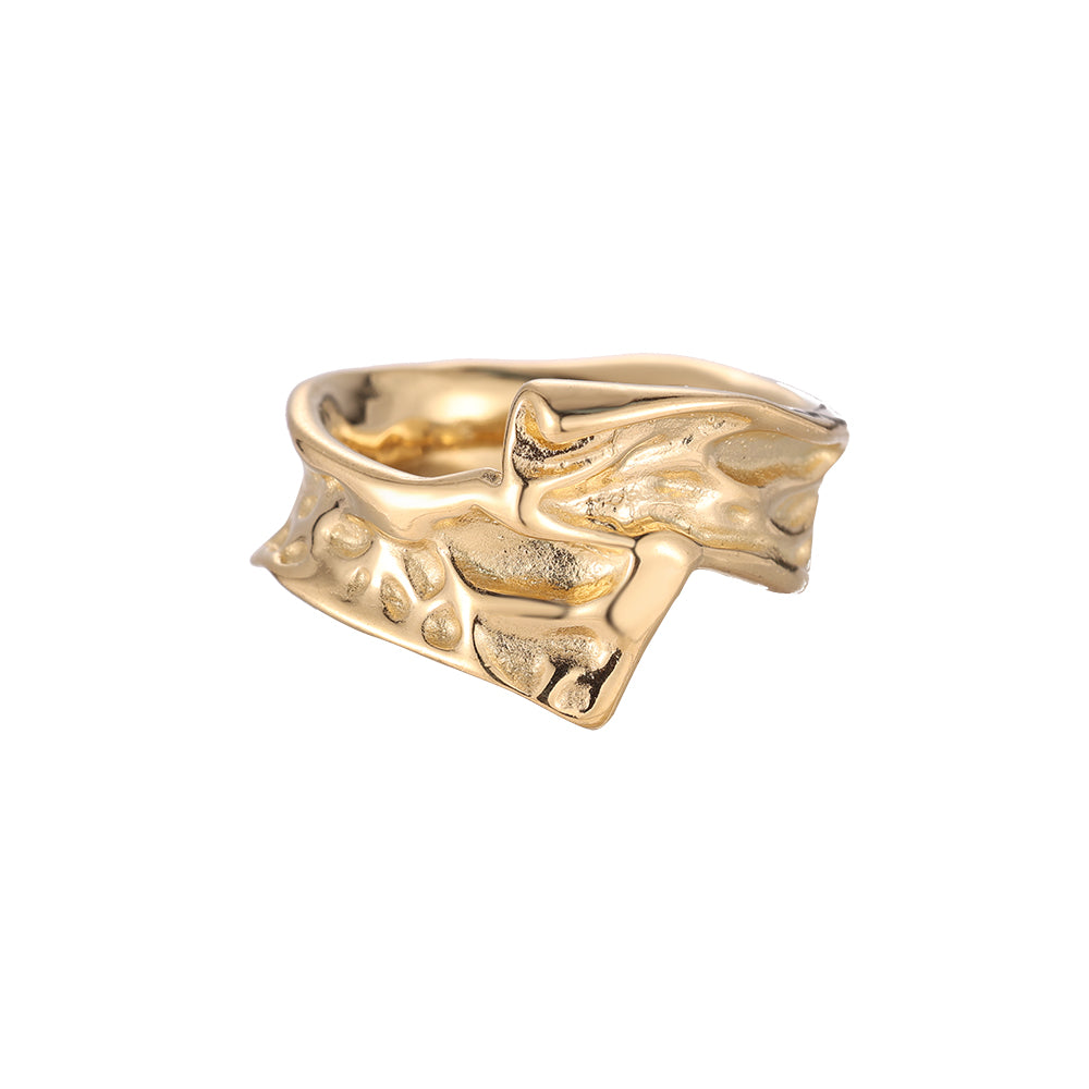 Ring "Leathery Molten Strip" Edelstahl 14K vergoldet in zwei Farben