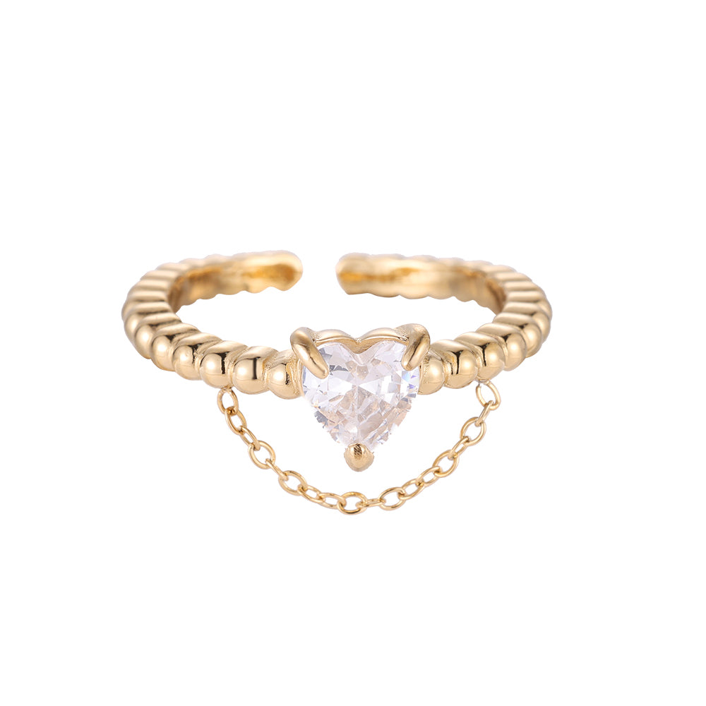 Ring "Chain the Heart Diamond" Edelstahl 14K vergoldet in zwei Farben