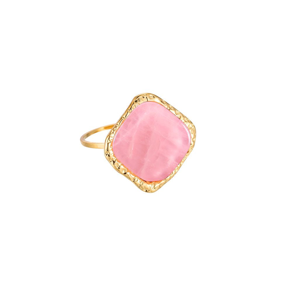 Ring "Rosa Quartz" Edelstahl 14K vergoldet in zwei Farben