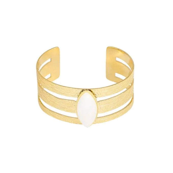 Armreif "White Stone" Edelstahl 14K vergoldet