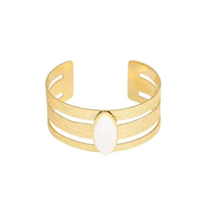 Armreif "White Stone" Edelstahl 14K vergoldet