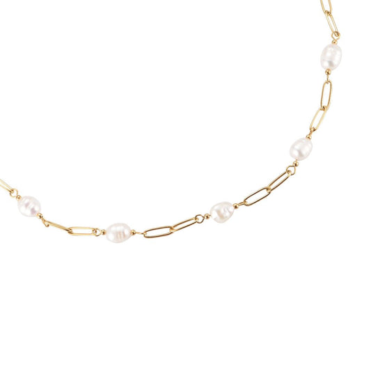 Halskette "Pearl Round Lock Chain" Edelstahl 14K vergoldet in zwei Farben