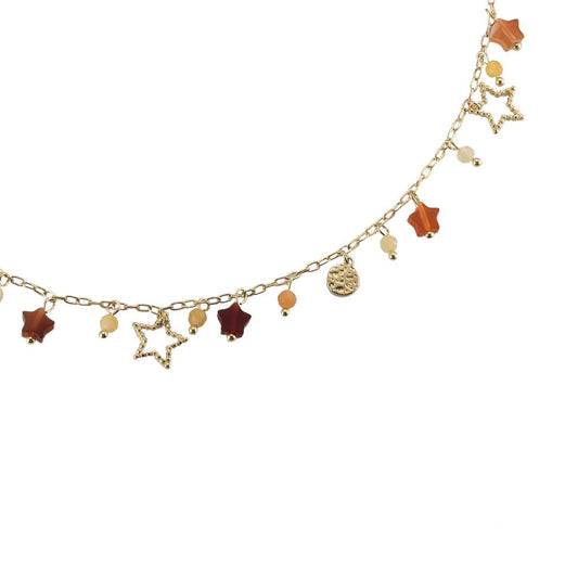 Halskette "Red Star & Golden Pendants" Edelstahl 14K vergoldet