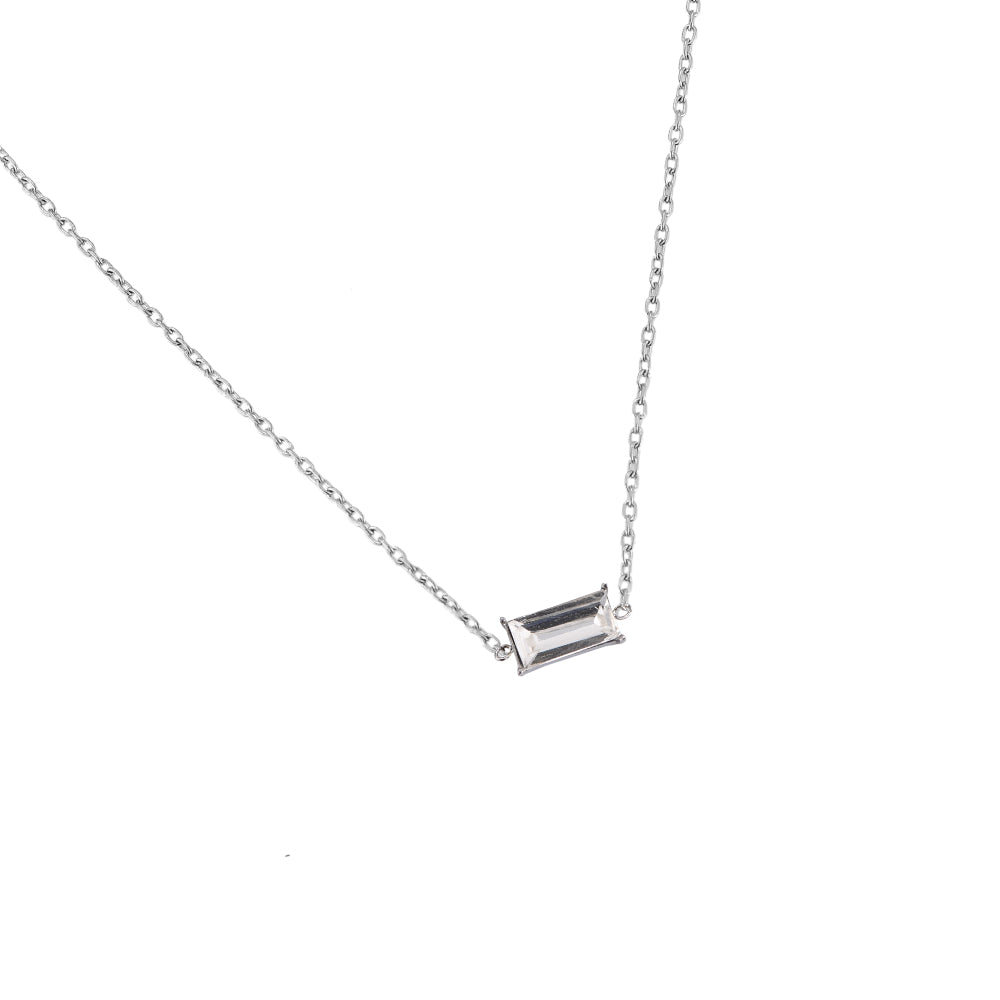 Halskette "Single Rectangular Diamond" Edelstahl 14K vergoldet in zwei Farben