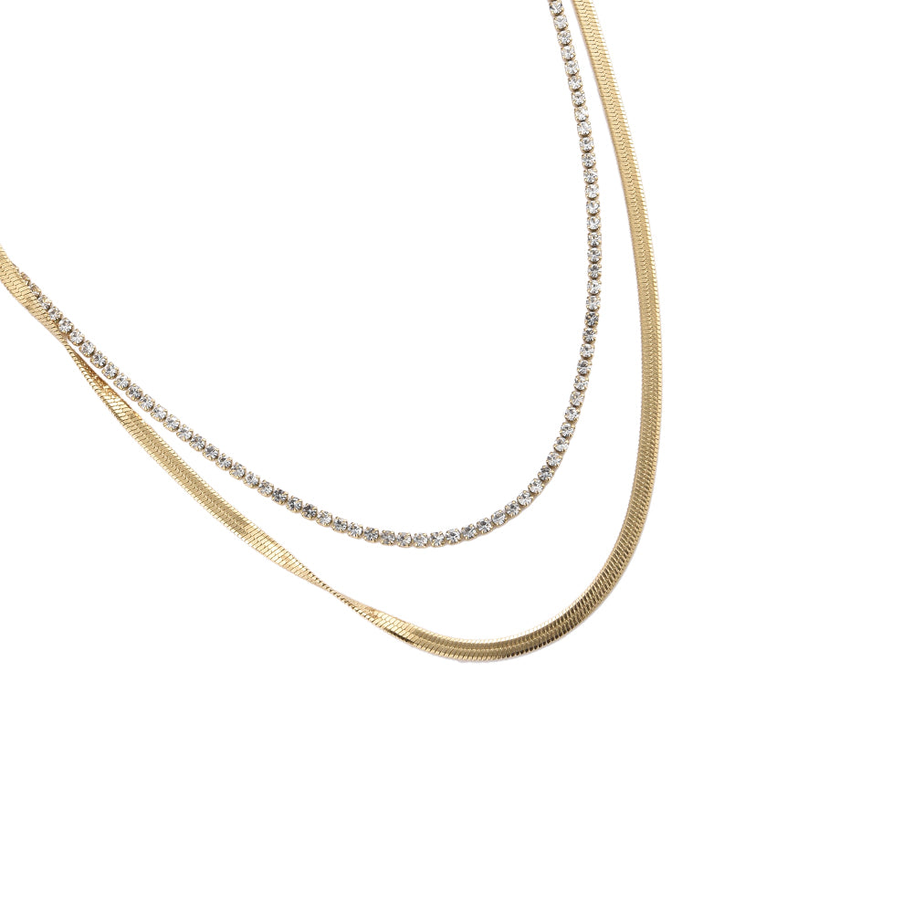 Halskette "Sparkling Diamond Snake" Edelstahl 14K vergoldet in zwei Farben