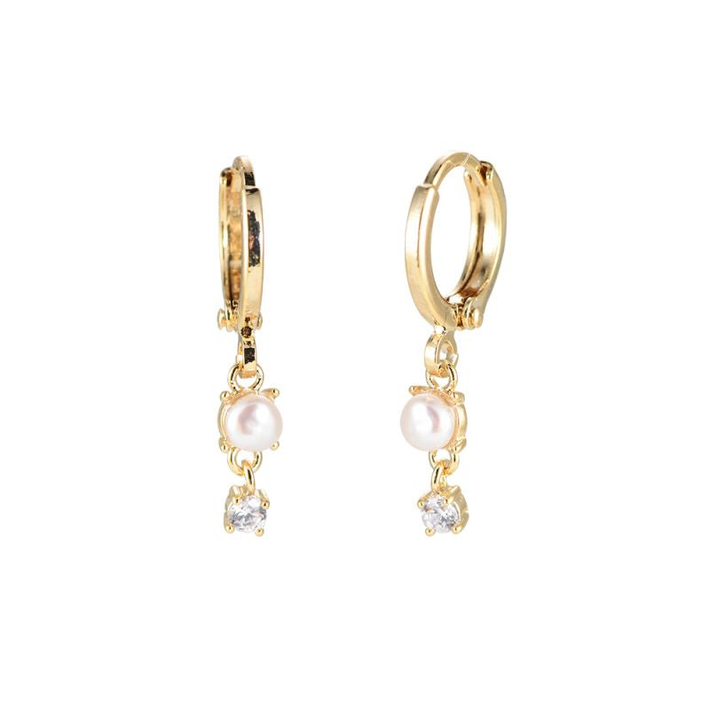 Ohrringe "Simple 1 Pearl & Diamond" 14K vergoldet in zwei Farben