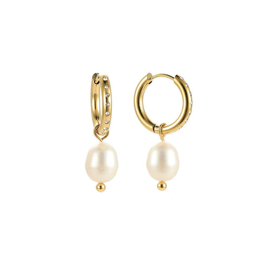 Ohrringe "Shining Big Pearl" Edelstahl 14K vergoldet n zwei Farben