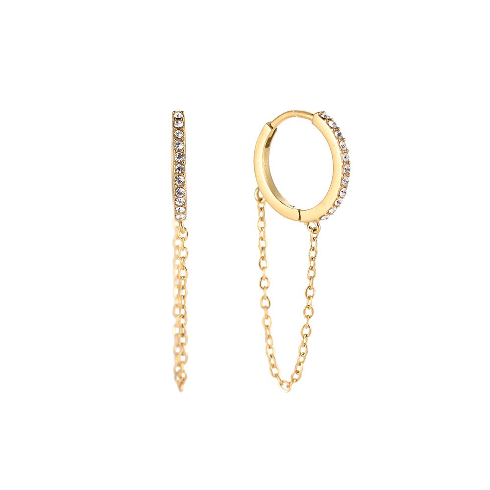 Ohrringe "Plain Chain Diamonds" Edelstahl 14K vergoldet in zwei Farben