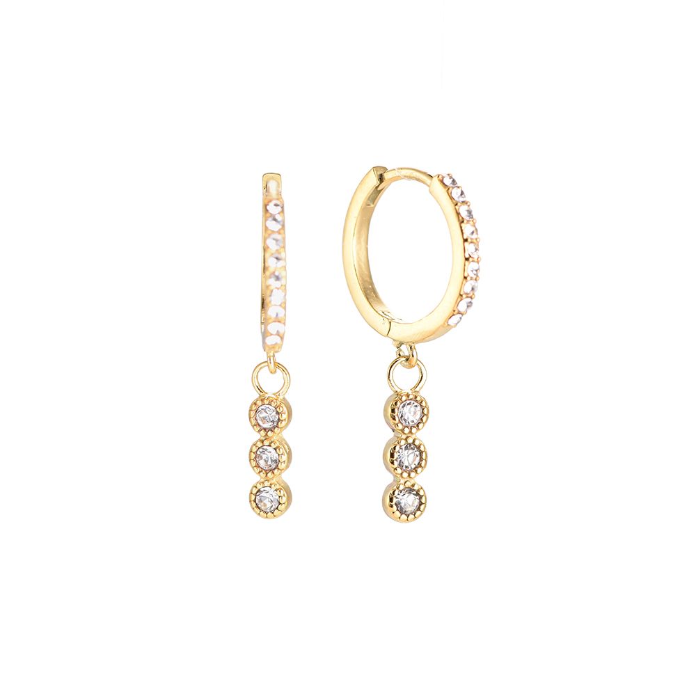 Ohrringe "Triple Bead Diamond" Edelstahl 14K vergoldet in zwei Farben
