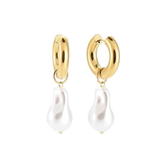 Ohrringe "Bulbous Pearl Big Hoop" Edelstahl 14K vergoldet