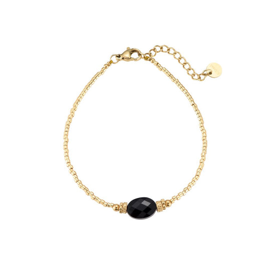 Armband "Big Black Bead" Edelstahl 14K vergoldet in zwei Farben