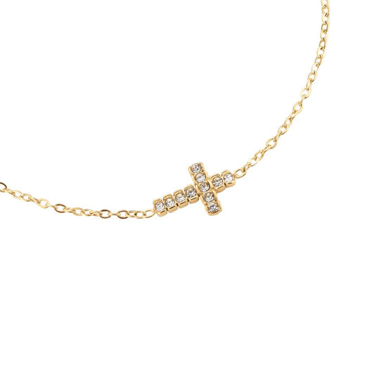 Armband "Simple Shining Cross" Edelstahl 14K vergoldet in zwei Farben