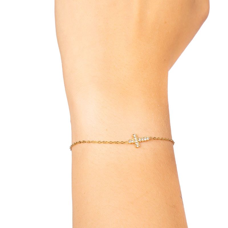 Armband "Simple Shining Cross" Edelstahl 14K vergoldet in zwei Farben