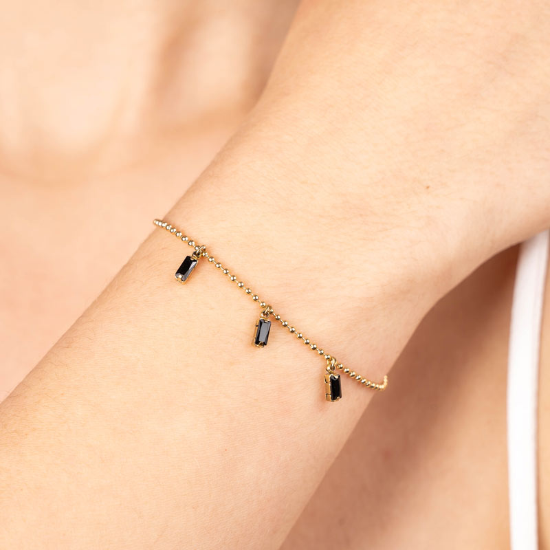 Armband "3 Hanging Black Cubes" Edelstahl 14K vergoldet in zwei Farben