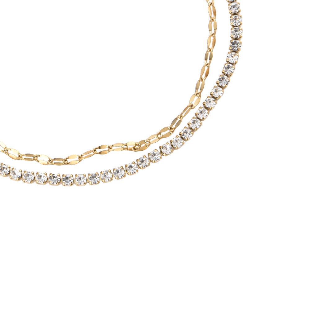 Armband "2 Layer Plate Chain" Edelstahl 14K vergoldet in zwei Farben