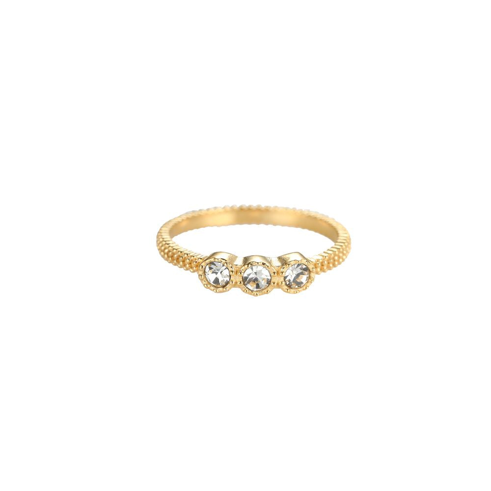 Ring "3 Round Diamonds" Edelstahl 14K vergoldet in zwei Farben