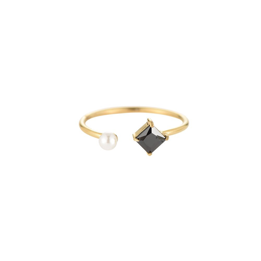 Ring "Cube and Pearl" Edelstahl 14K vergoldet in vier Farben