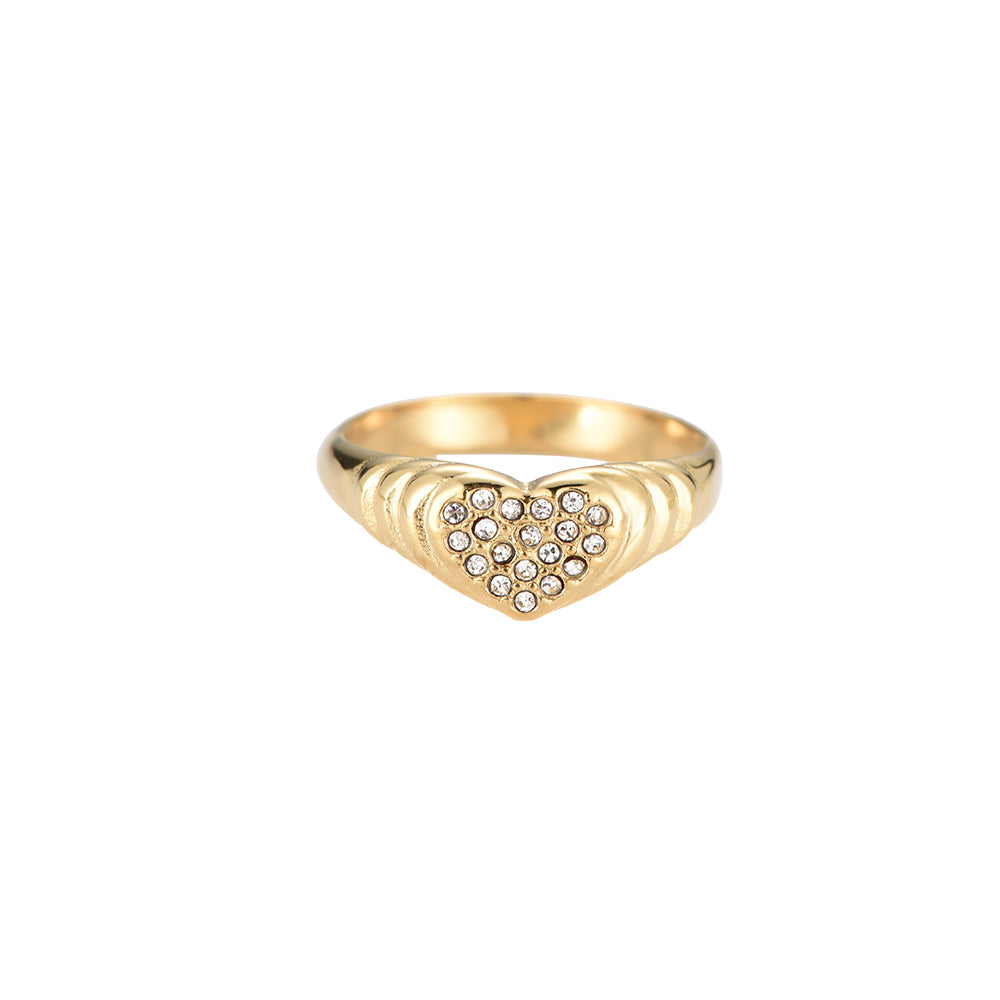 Ring "Sparkling Heart" Edelstahl 14K vergoldet in zwei Farben