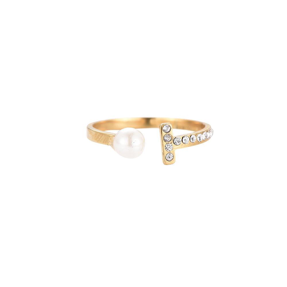 Ring "Shining Diamonds & Pearl" Edelstahl 14K vergoldet in zwei Farben