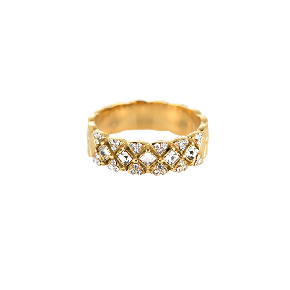 Ring "Diamond Tiles" Edelstahl 14K vergoldet