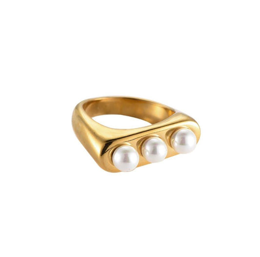 Ring "Chunky Pearls" Edelstahl 14K vergoldet in zwei Farben