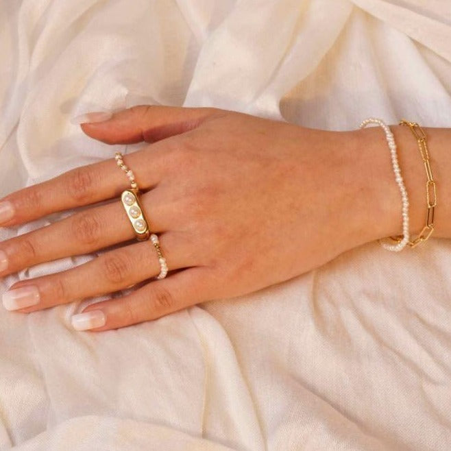 Ring "Chunky Pearls" Edelstahl 14K vergoldet in zwei Farben