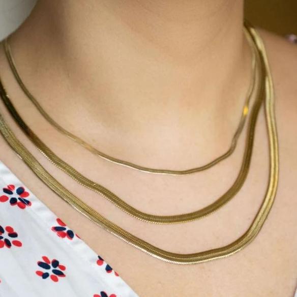 Halskette "Wide Snake Skin" Edelstahl 14K vergoldet in zwei Farben